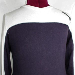 Puma Navy Gray Logo Men's Long Sleeve 100% Cotton Knit Shirt Size Medium